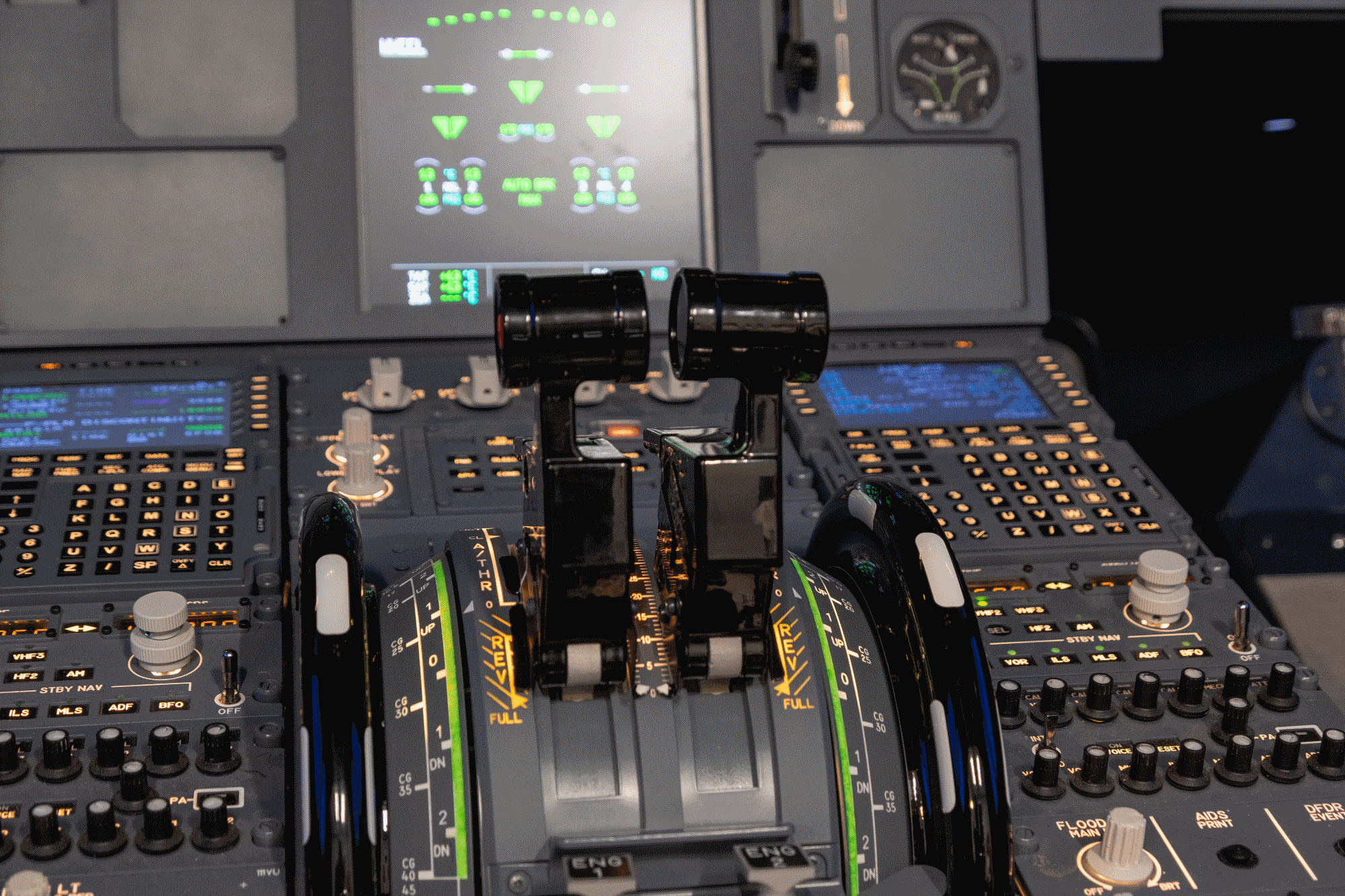 close up of the throttles of the BAS 320 simulator